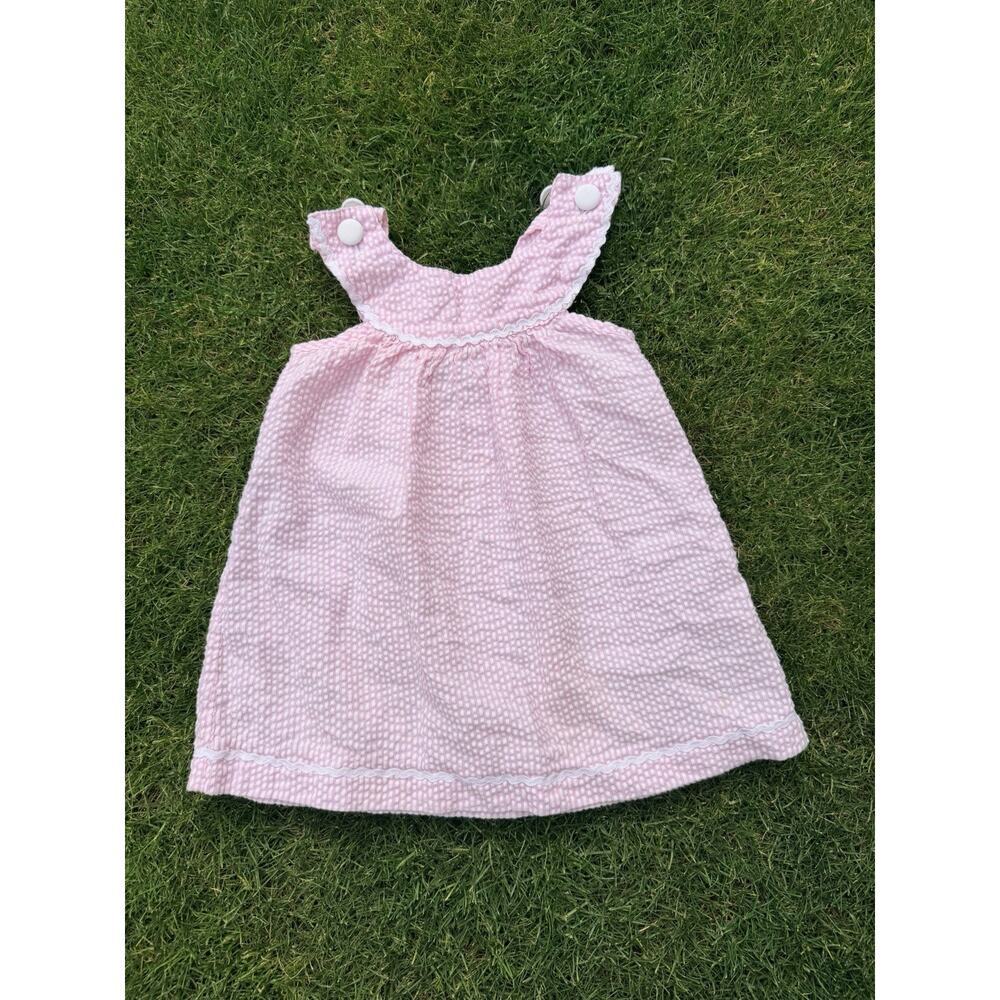 LIL CACTUS Girl 12-18mo Pink Seersucker Yoke Dress w/ Rick Rack